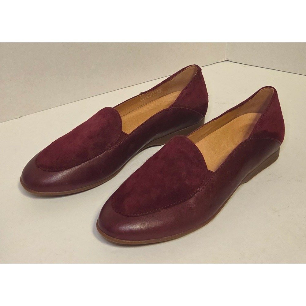 Dansko Lace Slip On Loafers Wine Glazed Kid Leather Suede 38/7.5 Comfort Preppy